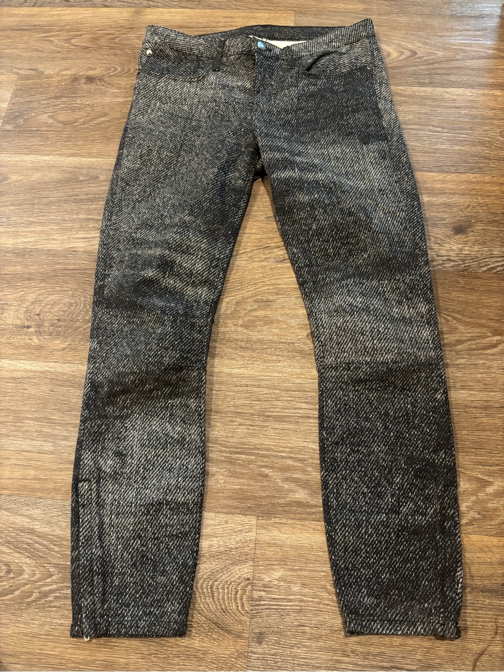 Helmut Lang Woven Print Skinny Ankle Zip Jeans Moto Tweed Womens 28 Made USA